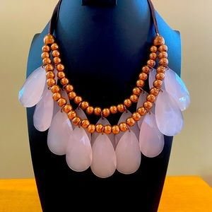 Bib Necklace with soft pink teardrops